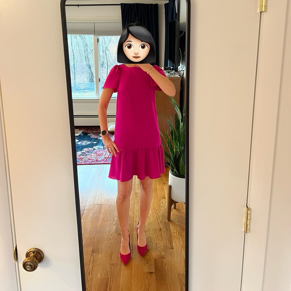 DKNY 2 Peplum Hem Floaty Mini Dress Raspberry Pink
